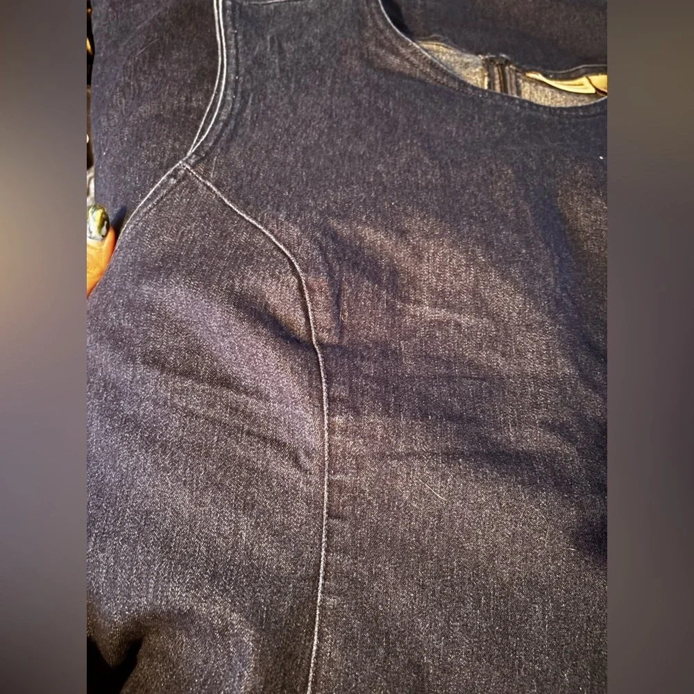 Vintage 90s Stretch Dark Blue Denim Sleeveless Midi Dress | Size 18 - Picture 6 of 7